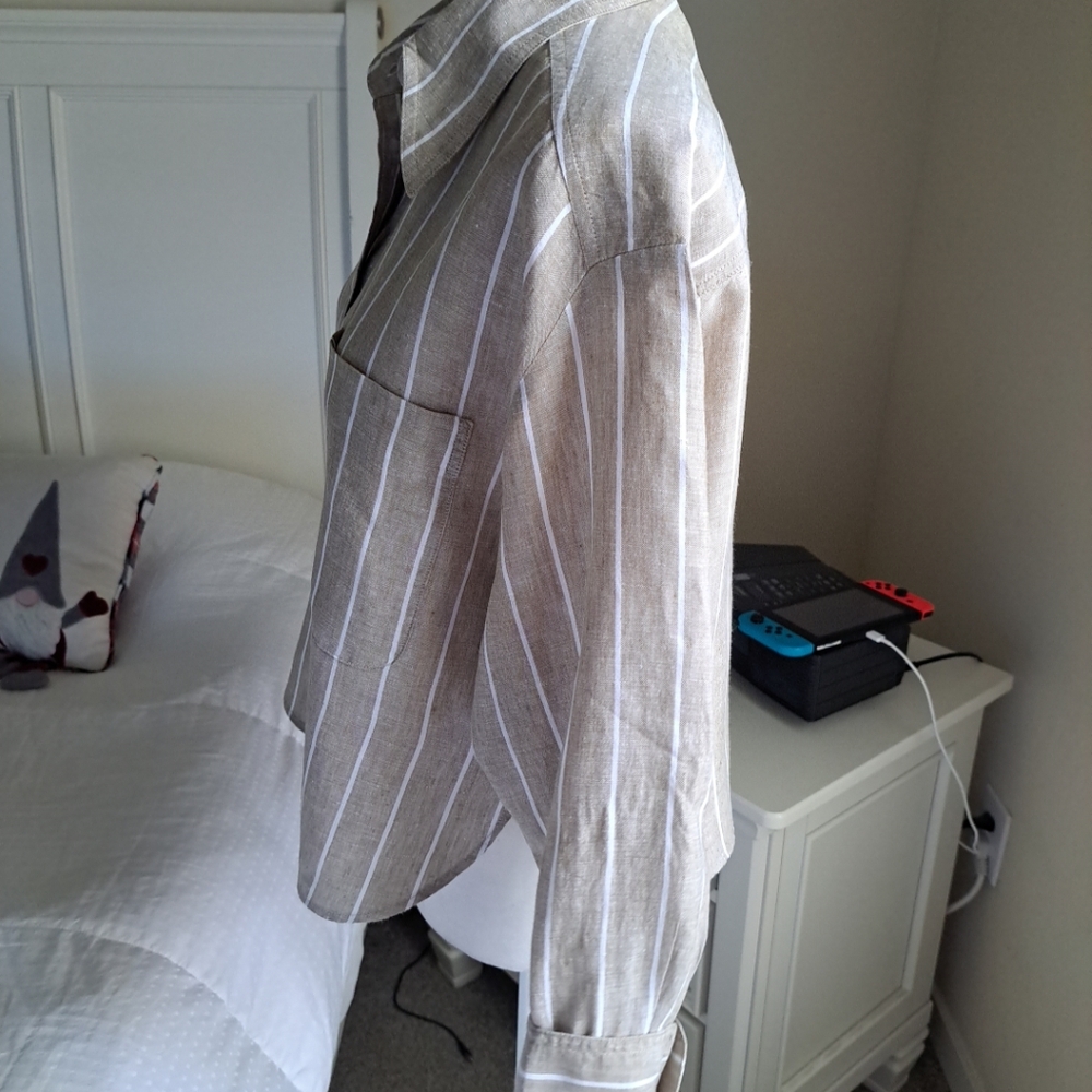 Banana Republic The Boxy Cropped Linen Shirt Skimmer Blouse Size S Tan Beige EUC - Picture 6 of 9